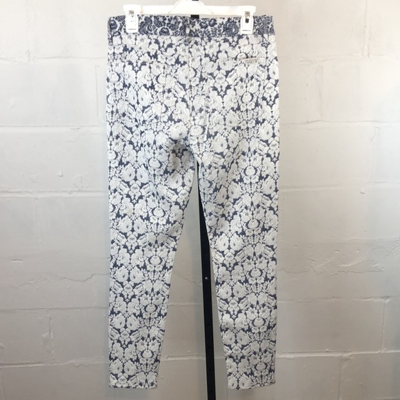 7 For All Mankind Lace Denim Pants Size 29 Blue White Skinny Stretch #e11 - Picture 7 of 11